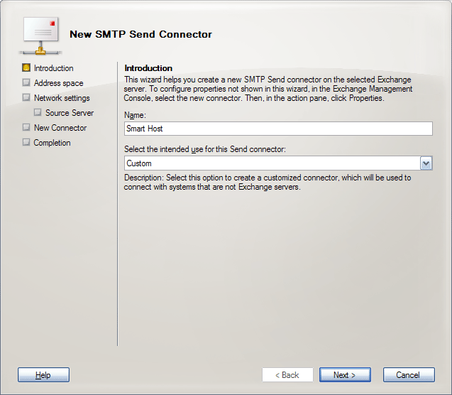 Exchange New Send Connector