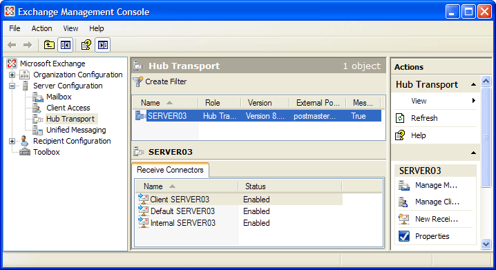 Exchange Management Console � Receive Connectors