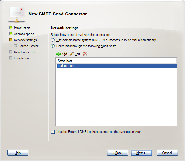 Exchange Send Connector Network Settings