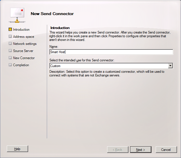 Exchange New Send Connector