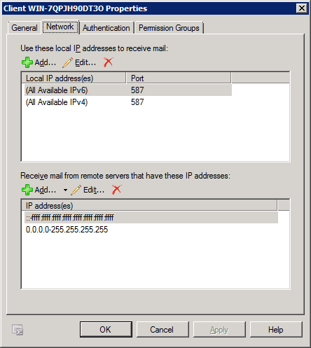 Exchange Receive Connector Network Properties