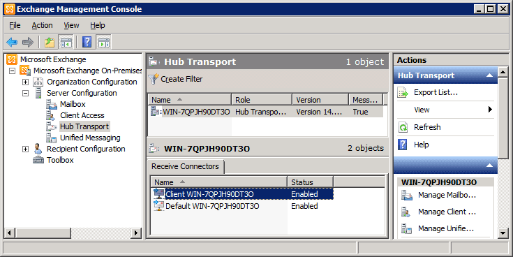 Exchange Management Console � Receive Connectors