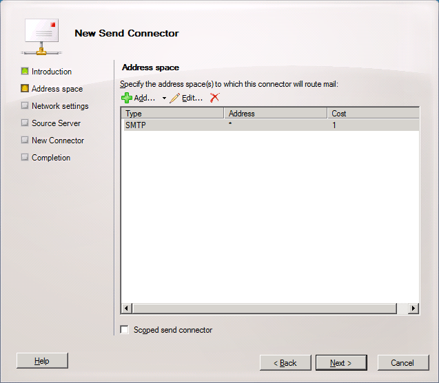 Exchange Send Connector Address Space