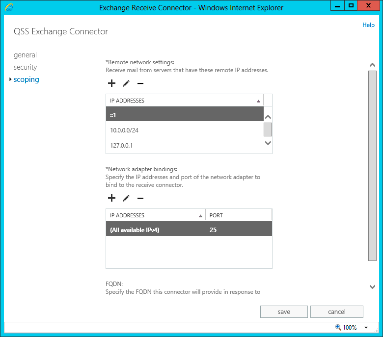 Exchange Receive Connector Network Properties