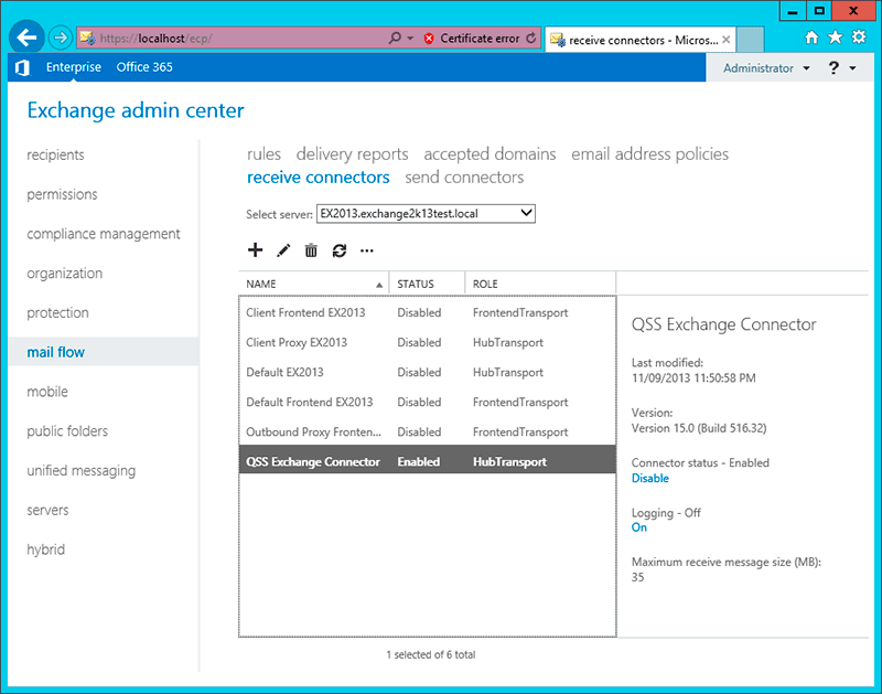 Exchange Management Console � Receive Connectors