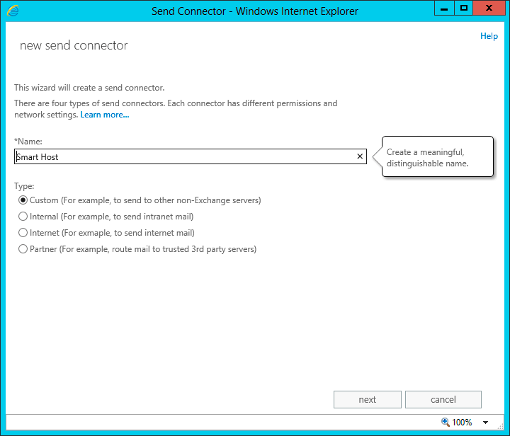 Exchange New Send Connector