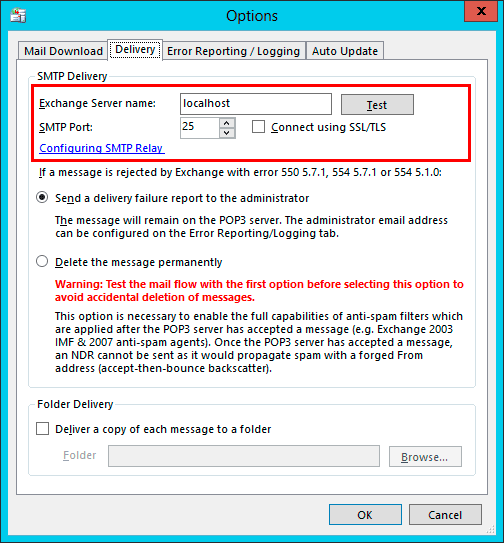 Exchange Connector Delivery Settings