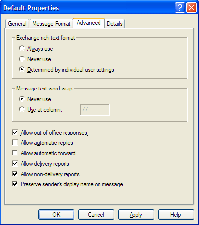 Exchange 2003 Domain Properties � Advanced