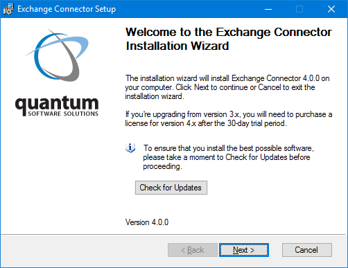 Exchange Connector Setup Welcome