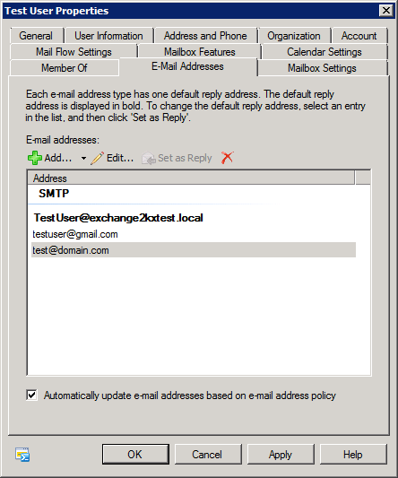 Exchange 2010 Mailbox Email Addresses