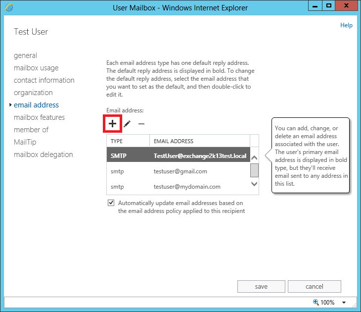 Exchange 2013 Mailbox Email Addresses